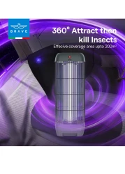 Brave Electric Mosquito Killer Bug Zapper with 15W UV Lamp, Powerful Indoor &amp; Outdoor Insect Trap, Quiet, Safe, and Effective for Home, Kitchen, Patio, and Commercial Use (GREY BIK-04)