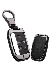 Land Rover Key Cover Premium Metal Leather Key Holder with Keychain Protective Case for Range Rover, Discovery, Evoque, Defender, Sport Key Fob
