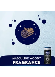 NIVEA MEN 3in1 Shower Gel Body Wash Active Clean Charcoal Woody Scent 250ml
