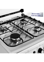 Super General Freestanding Gas Cooker 4-Burner Full-Safety, Stainless-Steel Cooker With Rotisserie, Silver, 60 x 60 x 85 cm, SGC-6470-MSFS, 1-Year Warranty (Installation Not Included)
