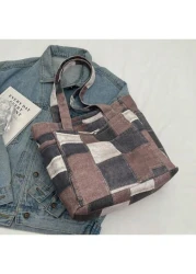 Canvas Denim Printed Tote Bag Multi Pockets Shoulder Handbag Fashion Denim Backpack For Women