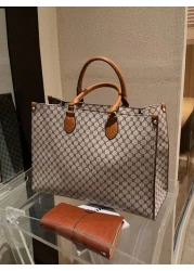 مجموعة قطعة واحدة للخريف والشتاء من حقيبة يد كبيرة الحجم ذات طباعة كتل الألوان الموضة، سعة كبيرة، سحاب وحزام.