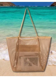 1pc Beach Mesh Tote Bag Casual Tote Bag Women Foldable Shoulder Handbag For Beach Picnic Vacation Large Capacity Waterproof Beach Bag Lightweight Foldable Beach Bag Portable Travel Bag Travel Essentia