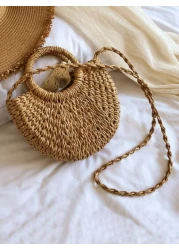 Lightweight Portable Small Straw Bag Skinny Scarf Decor Drawstring Double Handle For For Teen Girls Women College Students Perfect For School Outdoors Travel Outings Handbag Shoulder Bag Elementary Sc