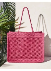 SHEIN VCAY Vacation Casual Letter Embroidery Hollow Out Tote Bag