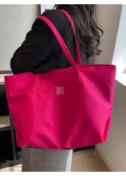 حقيبة كتف ذات لون أحادي وأسلوب بسيط سعة كبيرة 1قطعة ، حقيبة مدرسية ، سعة كبيرة ، محمولة ، للمراهقات السيدات طال