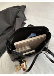 حقيبة تسوق بطبعة حرف بلون أحادي عصرية وبسيطة مع وشاح، مناسبة للتسوق، المحافظ، الشابات، طلاب الجامعة، الوافدي