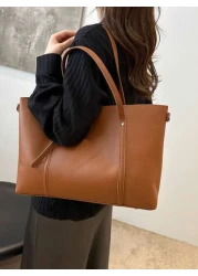 حقيبة تسوق كبيرة السعة ذات لون أحادي للنساء للتنقلات اليومية