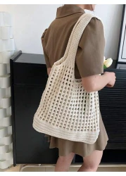 Yogodlns حقيبة كتف محبوكة للنساء والفتيات، بتصميم هولو مزخرف بالأزهار، بسعة كبيرة، يد التسوق، حقائب الكروشيه، حق