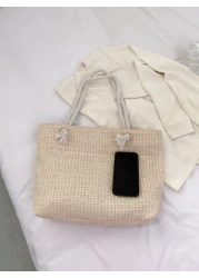 حقيبة قش خفيفة بسعة كبيرة للفتيات والنساء وطلاب الكليات والجامعات ومثالية للكلية، والرحلات، والمناسبات، وحق