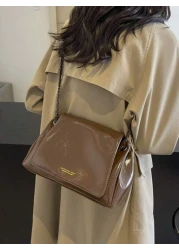 حقيبة جلدية مشمعة للنساء مع سلسلة كتف ، حقيبة عبر الجسم كبيرة