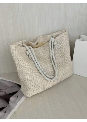 Woven Large Capacity Tote Bag Lightweight Shopping Shoulder Bag Summer Handbag Perfect For Travel Summer Women Bags For Vacation Holiday School Bag Large Capacity Portable For Teen Girls Women College