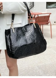 حقيبة كتف مبطنة وأنيقة عصرية، مزخرفة بطبعة التمساح المعلب ، هدية عيد الأم مناسبة للمراهقات والنساء والطالبات