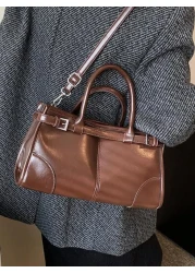 حقيبة يد كبيرة السعة بلون البن، حقيبة أنيقة لمنتصف النهار للنساء مع حزام كتف قابل للإزالة