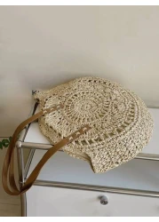 Yogodlns حقائب دائرية مفرغة للصيف للنساء حقيبة كتف من الخوص مصنوعة يدويًا للنساء كبيرة ، صيف ، مثالية للإجازة ، ال