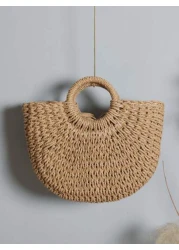 Braided Design Straw Bag Down To Earth Rattan Tote Bag School Bag Large Capacity Portable Classic Casual For Teen Girls Women College Students White Collar Workers Perfect For Work Back To School Midd