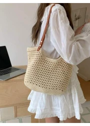 2024 New Arrival Women s Bag Woven Beach Bag Versatile Shoulder Bag For Beach Vacation Or Commuting School Tote Bag School Bookbag Portable Foldable Business Casual Suitable For Teen Girls Women Colle