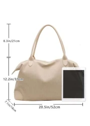 A Plain Corduroy Casual Minimalist Style Large Capacity Foldable Zipper Hand Held Shoulder Tote Bag Suitable For Women s Daily Commuting Shopping Travel Vacation Mommy Storage Bag