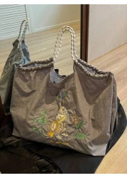 2025 New Women Large Capacity Commuter Tote Bag Unique Design Casual Shoulder Bag Fashionable Handbag With Comfortable Nylon Fabric Contrast Color Spacious Suitable For Autumn Winter