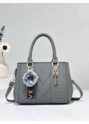 New Shoulder Handbag With Fur Ball Pendant Casual Style Mother s Day Gift For Mom Must Have For Mom Perfect For Office College Work Business Commuting Outdoor Travel Outing Best Mothers Day Gifts Ever