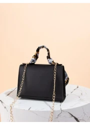 Silk Scarf Accessory Chain Embellished Textured Pu Printed Handbag