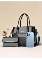 PLANEE 2pcs Fashionable Letter Patch Decorated Handbag With Coin Purse Business Casual Woman Bag Pefect For Office Business And Work Eye Catching Work Bags For Women Best Mothers Day Gifts Ever