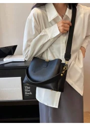 حقيبة نسائية أنيقة عصرية ذات لون أحادي وحزام عريض من جلد البولي يوريثان مع حزام كتف