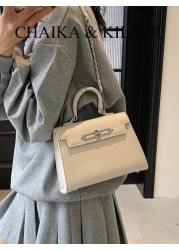 1pc CHAIKA KILTER Women Fashion Personality PU Tote Bag Metal Twist Lock Closure Single Top Handle Detachable Adjustable Shoulder Strap For Shoulder Crossbody Wear Suitable For Daily Outing