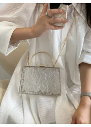 Moire Waterproof Lightweight Casual Mini Textured Transparent Chain Box Bag For Teen Girls Women College Students Perfect For College Commute Outdoors Travel Outings Waterproof Sandproof Transparent B