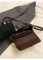 1pc Women Retro Suede Like Fashion Handbag PU Patchwork Shoulder Bag Small Square Daily Work Purse