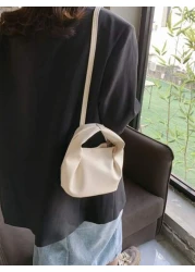 حقيبة دلو ميني جلد صناعي مطرز ليتشي أبيض أنيق