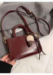 Wine Red Handbag Vintage Style Fashion Versatile Structured Zipper Closure Crossbody Bag PU Leather Suitable For Daily Commute Dating Gift Best Mothers Day Gifts Women