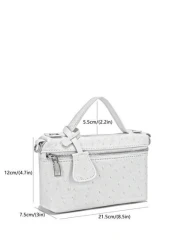 1pc PU Material Stone Ostrich Snake Skin Pattern Simple Elegant Women s Handbag Makeup Bag