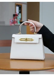 حقيبة يد نسائية فاخرة لعام 2025، حقيبة صغيرة أنيقة بملمس السعف، حقيبة كيلي، حقيبة للذهاب إلى العمل والتنقل، حقي