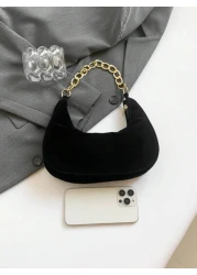 حقيبة مقبض معدنية سلسلة ذات نمط صلب أنيق، حقيبة كلاتش كاجوال متعددة الوظائف بتصميم مطفي رجعي للنساء