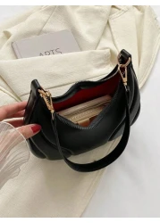 Hot Search Mini Crescent Handbag 1 Piece Solid Acrylic Chain Decoration PU Portable Elegant Zipper Shoulder Bag Handbag Suitable For Girls To Travel And Daily Use
