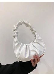 حقيبة يد مطوية أنيقة باللون الموحد للسيدات، حقيبة كتف للسيدات باللون الموحد بتصميم السحاب والهلال