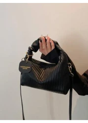 Stylish Minimalist All Match Pleated Woven PU Zipper Handbag Mini Portable Shoulder Bag Perfect For Women Shopping Dating Party Gift