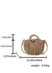 1pc Half Moon Hollow Out Handbag Fashionable Beach Vacation Straw Woven Bag Vacation Bag For Summer Perfect For Beach Vacation Travel Shopping And Vacation Essentials Eye Catching Beach Bag Summer Sum