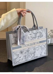 1pc 11in 7 9in 3 9in Fashionable Women s Tote Bag Large Capacity Square Shape Lightweight With Exquisite Silk Scarf Decoration Made Of Scratch And Abrasion Resistant Material Suitable For Shopping Dat