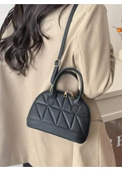 Classic Fashion Solid Color Quilted PU Leather Tote Bag Women s Versatile Dome Top Handle Crossbody Bag Simple Travel Vacation Handbag With Adjustable Shoulder Strap Business Commuting Briefcase Shoul