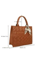 1pc 2pcs Set Fashionable Quilted Square Tote Bag With Letter Pattern And Skinny Scarf Decor Large Capacity PU Shoulder Bag Purse Set Professional Business Briefcase For Work Commute Casual Handbag Off