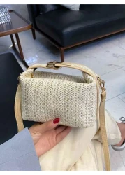Summer Korean Style Straw Woven Small Tote Bag Casual Women s Handbag Shoulder Crossbody Bag Vacation Essentials Perfectly Matching With Beach Accessories Women