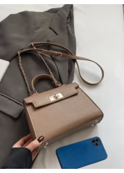 حقيبة يد نسائية جلد PU جديدة الموضة، سعة كبيرة، منسجمة الشكل الأنيق الراقي، حزام كتف قابل للتعديل، لون بيج