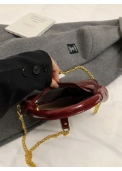 New Fashion Classic Joker Solid Color Pu Waterproof Fabric Handbag Bright Patent Leather Wine Red Bag Crescent Bag Shoulder Bag Letter Pattern Decoration Design Suitable For Traveling Shopping Commuti