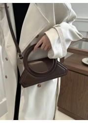 حقيبة يد دائرية عصرية بلون صلب ، حقيبة كتف على شكل حقيبة تصميم بسيط، حقيبة تسوق للسيدات