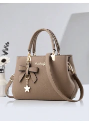 2pcs 1pc Women Solid Color Handbag Wallet Set With PU Leather Bow Pendant Zipper Closure Great Mother s Day Valentine s Day Gift Elegant Women Tote Bag Shoulder Bag Cross Body Bag Large Capacity Purse