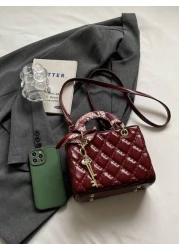 2024 New Burgundy Red Diamond Pattern Handbag Compact And Elegant High End And Atmospheric Crossbody Shoulder Bag Christmas Gift Perfect For Travel And Parties Best Mothers Day Gifts Women