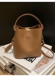 Fashionable Mini Litchi Grain Versatile Solid Color Elegant Casual Tote Shoulder Bucket Bag
