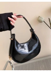 حقيبة هوبو منقوشة بجلد الثعبان المعدني بلون صلب، حقيبة كتف منقوشة بجلد التمساح ، حقيبة باقيت صيحة الموضة، حقي